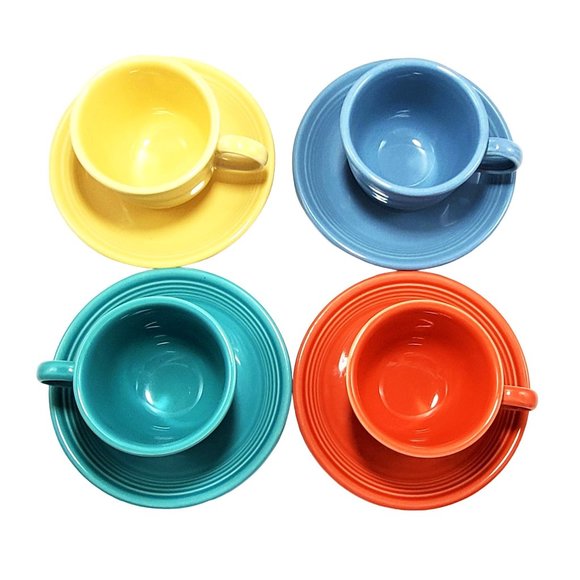 Fiestaware Fiesta VTG Lot/4 Coffee Tea 8 oz Cup & Saucer Sets Asst. Colors MCM - Picture 3 of 8